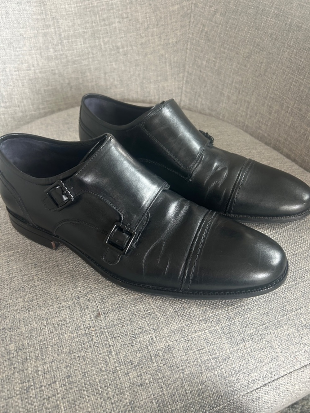 Cole Haan Black Leather Double Monk Strap Oxfords